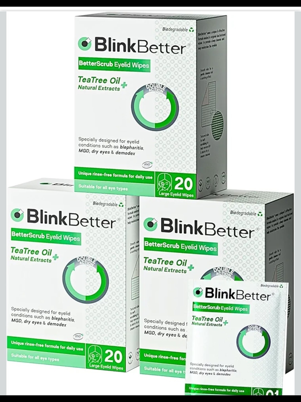 TeaTree Oil BetterScrub Eyelid Wipes — White & Green